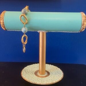 Vintage Gold Tone Link Bracelet With Colored Beads